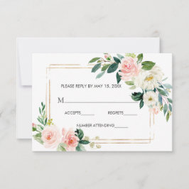 Blush Wit Bloom Goud Lijst Bloemen Bruiloft RSVP Kaartje