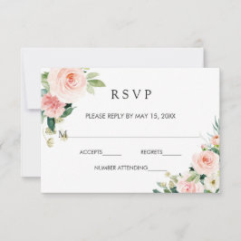 Blush Wit Bloom Goud Lijst Bloemen Bruiloft RSVP Kaartje
