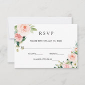 Blush Wit Bloom Goud Lijst Bloemen Bruiloft RSVP Kaartje (Voorkant)
