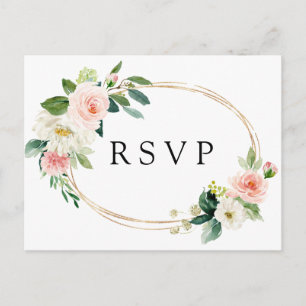 Blush Wit Bloom Goud Lijst Bloemen Bruiloft RSVP Uitnodiging Briefkaart