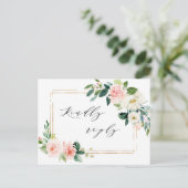 Blush Wit Bloom Goud Lijst Bloemen Bruiloft RSVP Uitnodiging Briefkaart (Staand voorkant)
