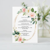 Blush Wit Bloom Goud Lijst Bruiloft Details Informatiekaartje (Staand voorkant)