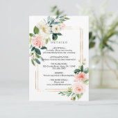 Blush Wit Bloom Goud Lijst Bruiloft Details Informatiekaartje (Staand voorkant)