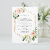 Blush Wit Bloom Goud Lijst Bruiloft Details Informatiekaartje (Staand voorkant)