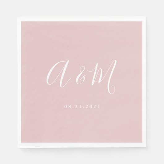 Blush Wit Elegant Monogram Bruiloft Servet (Voorkant)