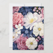 Blush, Wit en Navy Blauw Bloemen Bruiloft Kaart (Achterkant)