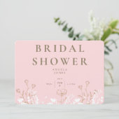 Blush Wit & Gouden Bloem Bruids Douche Uitnodiging (Staand voorkant)