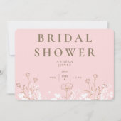 Blush Wit & Gouden Bloem Bruids Douche Uitnodiging (Voorkant)