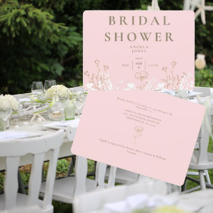 Blush Wit & Gouden Bloem Bruids Douche Uitnodiging