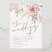 Blush & Wit Moderne Bloemenbruiloft Folie Uitnodiging (Voorkant)