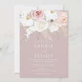 Blush & Wit Stoffig Roze Bloemen Bruiloft Kaart (Voorkant)