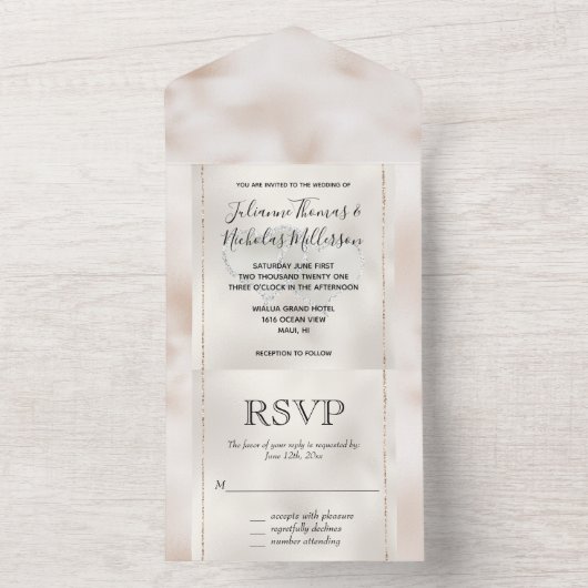 Blush Wit Zilver Glam Glitter Harten All In One Uitnodiging (Binnen)