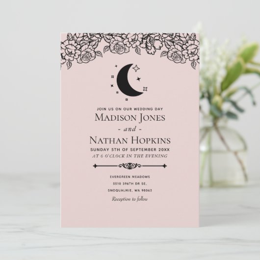 Blush Witchy Gothic Elegant Tarot Kaart Wedding (Staand voorkant)
