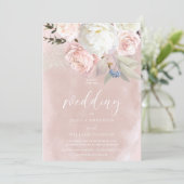 Blush & Witte Bloemen Prachtige Bruiloft Kaart (Staand voorkant)