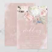 Blush & Witte Bloemen Prachtige Bruiloft Kaart (Voorkant / Achterkant)