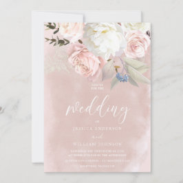 Blush & Witte Bloemen Prachtige Bruiloft Kaart