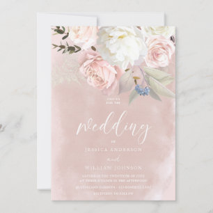 Blush & Witte Bloemen Prachtige Bruiloft Kaart
