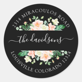 Blush Witte Bloemen Retouradres Enveloppegel Ronde Sticker