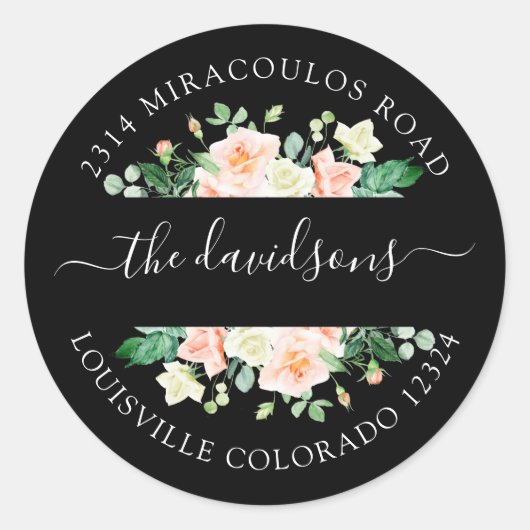 Blush Witte Bloemen Retouradres Enveloppegel Ronde Sticker (Voorkant)