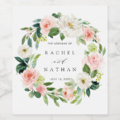 Blush Witte Bloom Bloemen Krans Wijn Etiket (Enkel label)