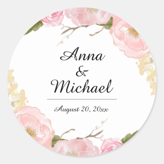 Blush Witte Botanische Bloemen Bruiloft Stickers (Voorkant)