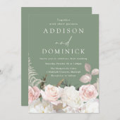 Blush Witte Botanische Rozen Sage Groene Bruiloft Kaart (Voorkant / Achterkant)