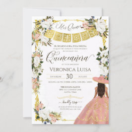Blush Witte Gouden Charro Bloemen Jurk Quinceanera Kaart