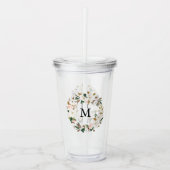 Blush & Witte Magnolia Waterverf krans Monogram Acryl Drinkbeker (Voorkant)