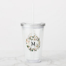 Blush & Witte Magnolia Waterverf krans Monogram Acryl Drinkbeker