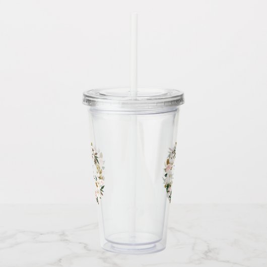 Blush & Witte Magnolia Waterverf krans Monogram Acryl Drinkbeker (Rechts)