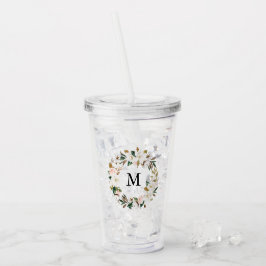 Blush & Witte Magnolia Waterverf krans Monogram Acryl Drinkbeker
