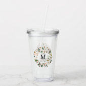 Blush & Witte Magnolia Waterverf krans Monogram Acryl Drinkbeker (Achterkant)