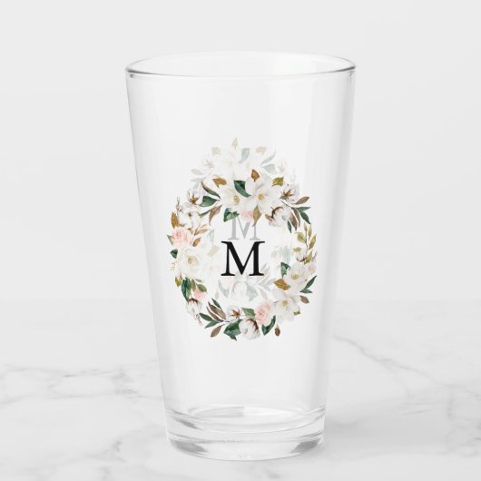 Blush & Witte Magnolia Waterverf krans Monogram Glas (Achterkant)