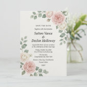 Blush & Witte Roos Botanische Elegante Bewaar de D Kaart (Staand voorkant)