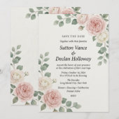 Blush & Witte Roos Botanische Elegante Bewaar de D Kaart (Voorkant / Achterkant)