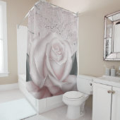 Blush Witte Roos Glam Modern Marmer Shabby Chic Douchegordijn (In situ)