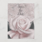 Blush Witte Roos Glam Moderne Marmer Save the Date Aankondigingskaart (Voorkant)
