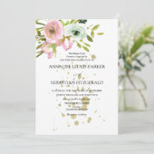 Blush & witte rozen met gouden spetters kaart (Staand voorkant)