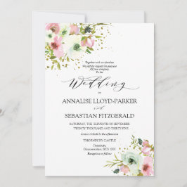 Blush & witte rozen met gouden spetters kaart