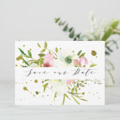 Blush & witte rozen met gouden wonden bruiloft save the date (Staand voorkant)