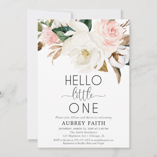 Blush witte rustieke floral sip zie ontmoet baby m kaart (Voorkant)