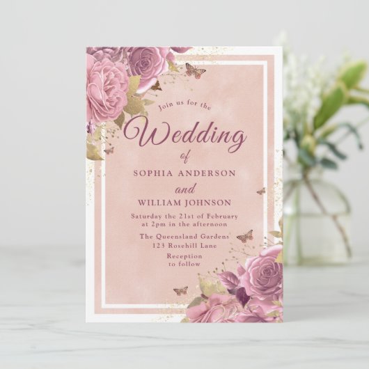 Blush Wonderland: Prachtige blush Floral Wedding Kaart (Staand voorkant)