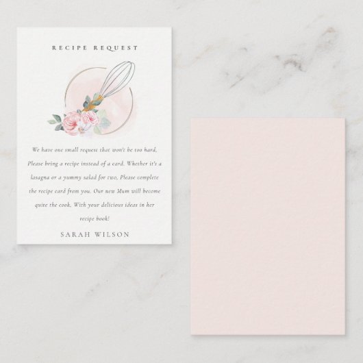 Blush Wood Floral Recipe Request Baby shower Informatiekaartje (Voorkant / Achterkant)