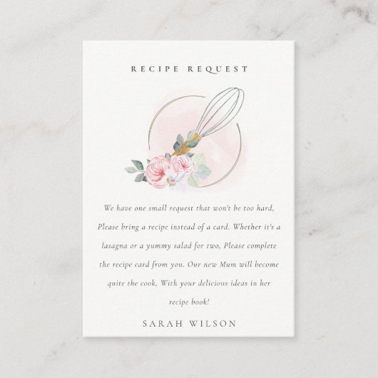 Blush Wood Floral Recipe Request Baby shower Informatiekaartje (Voorkant)