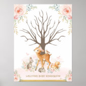 Blush Woodland Animals Baby Thumbprint Guestbook Poster (Voorkant)
