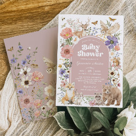 Blush Woodland Animals Floral Girl Baby Shower Kaart