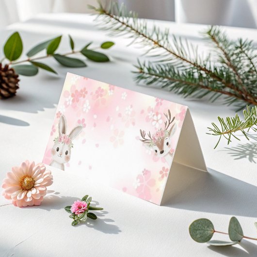 Blush Woodland Baby Meisje Gevouwen Dank je kaart