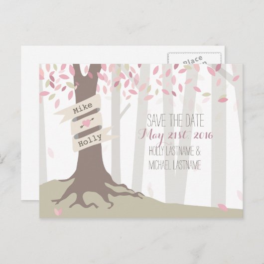 Blush Woodland bruiloft Save the Date Briefkaart (Voorkant / Achterkant)