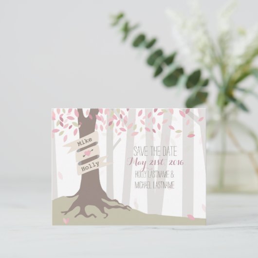 Blush Woodland bruiloft Save the Date Briefkaart (Staand voorkant)