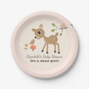Blush Woodland Deer Baby Girl Shower Papieren Bordje
